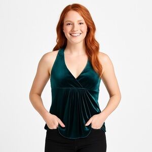 ZERO Brand Dark Green Velvet Halter Tank Top
